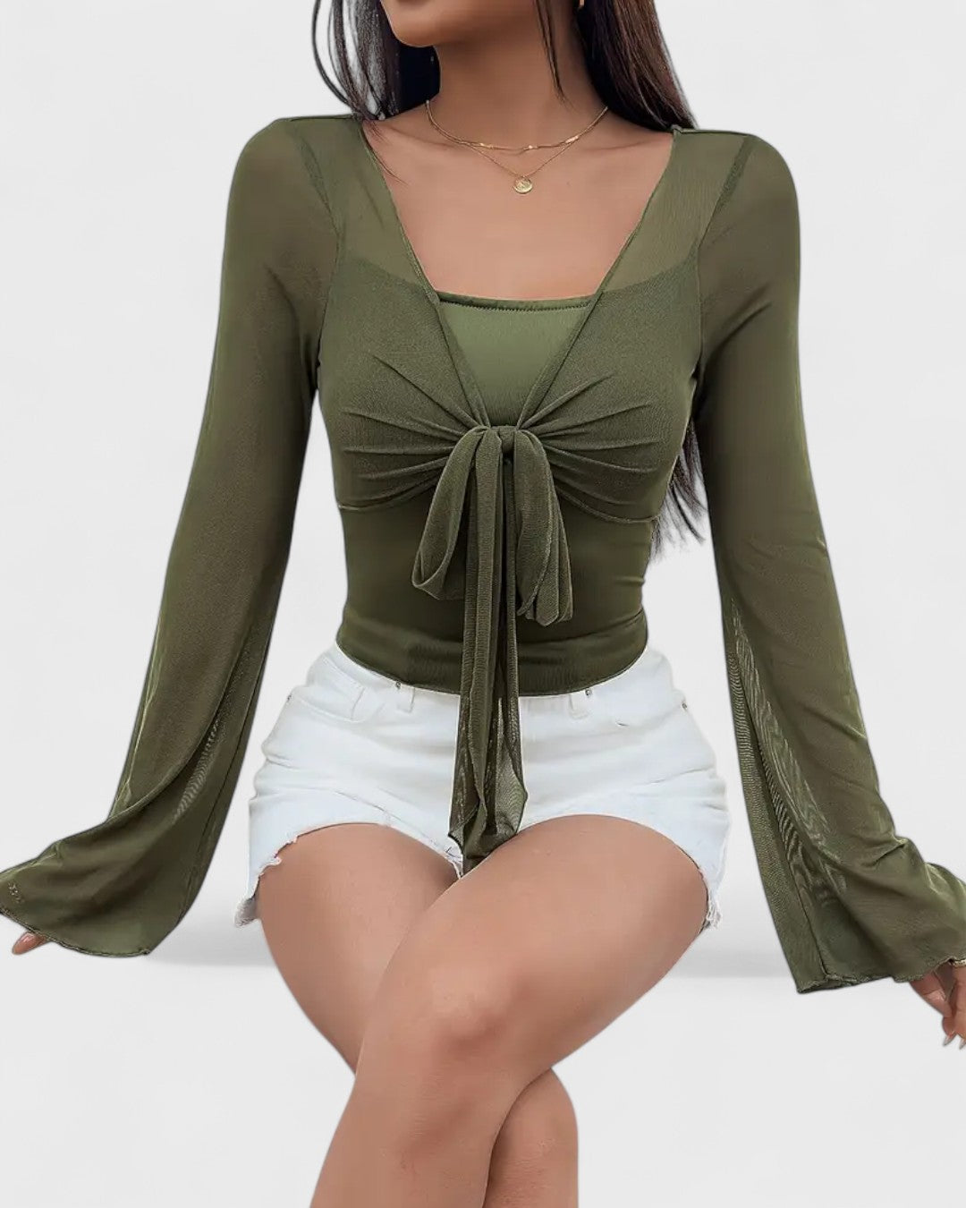 Haut manches évasées à nouer