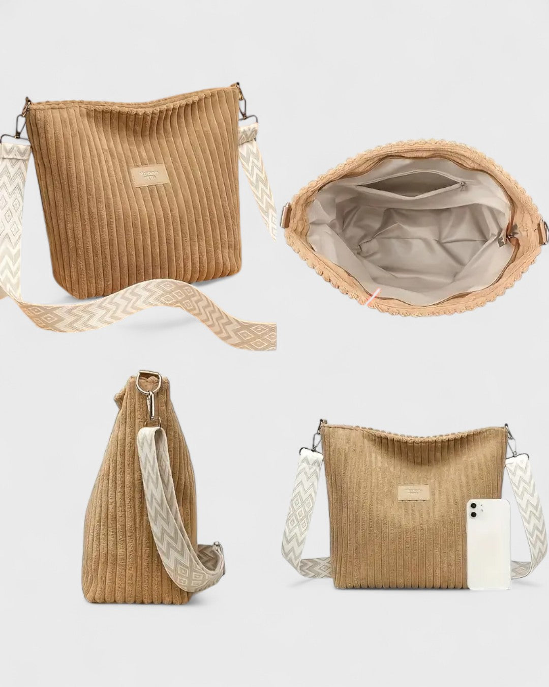 Sac bandoulière côtelé en velours