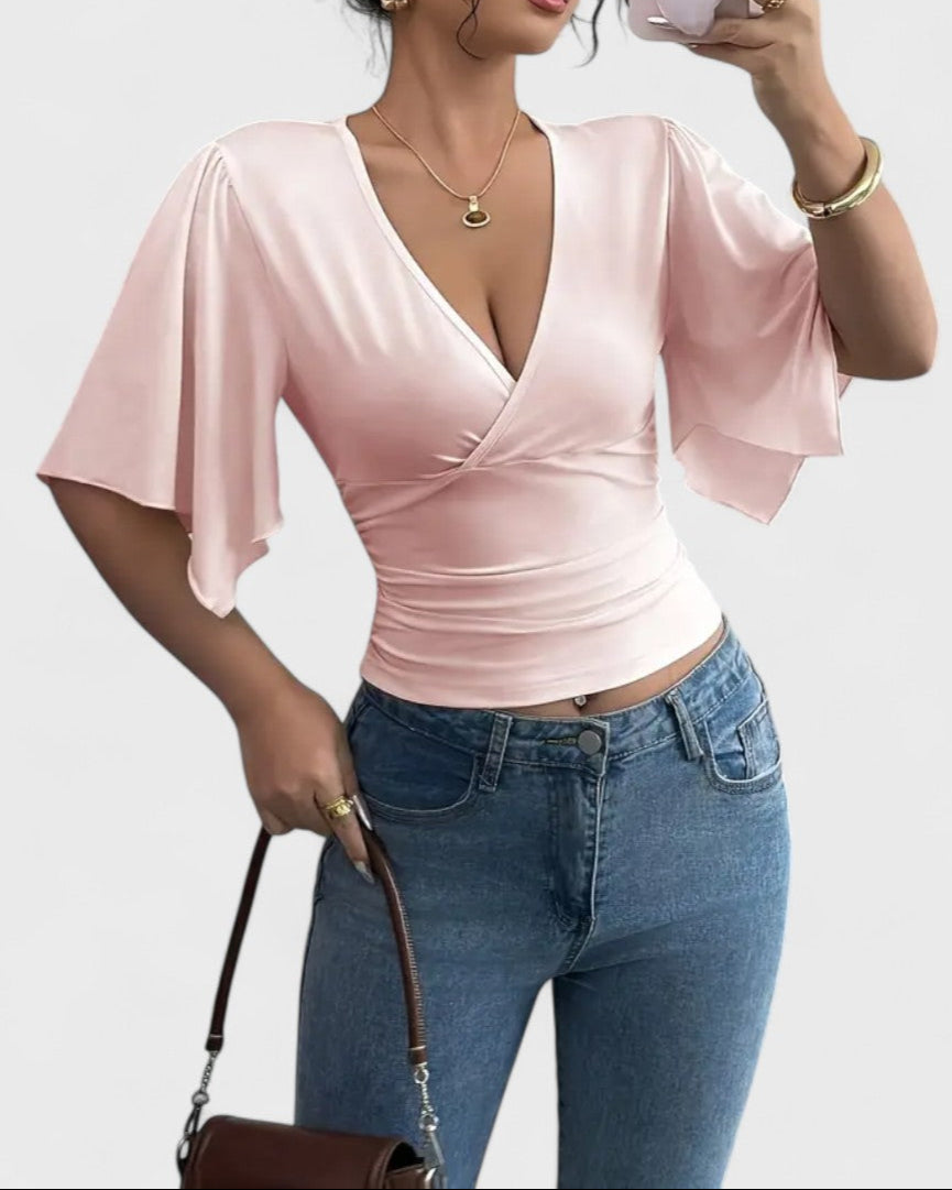 Blouse portefeuille manches papillon