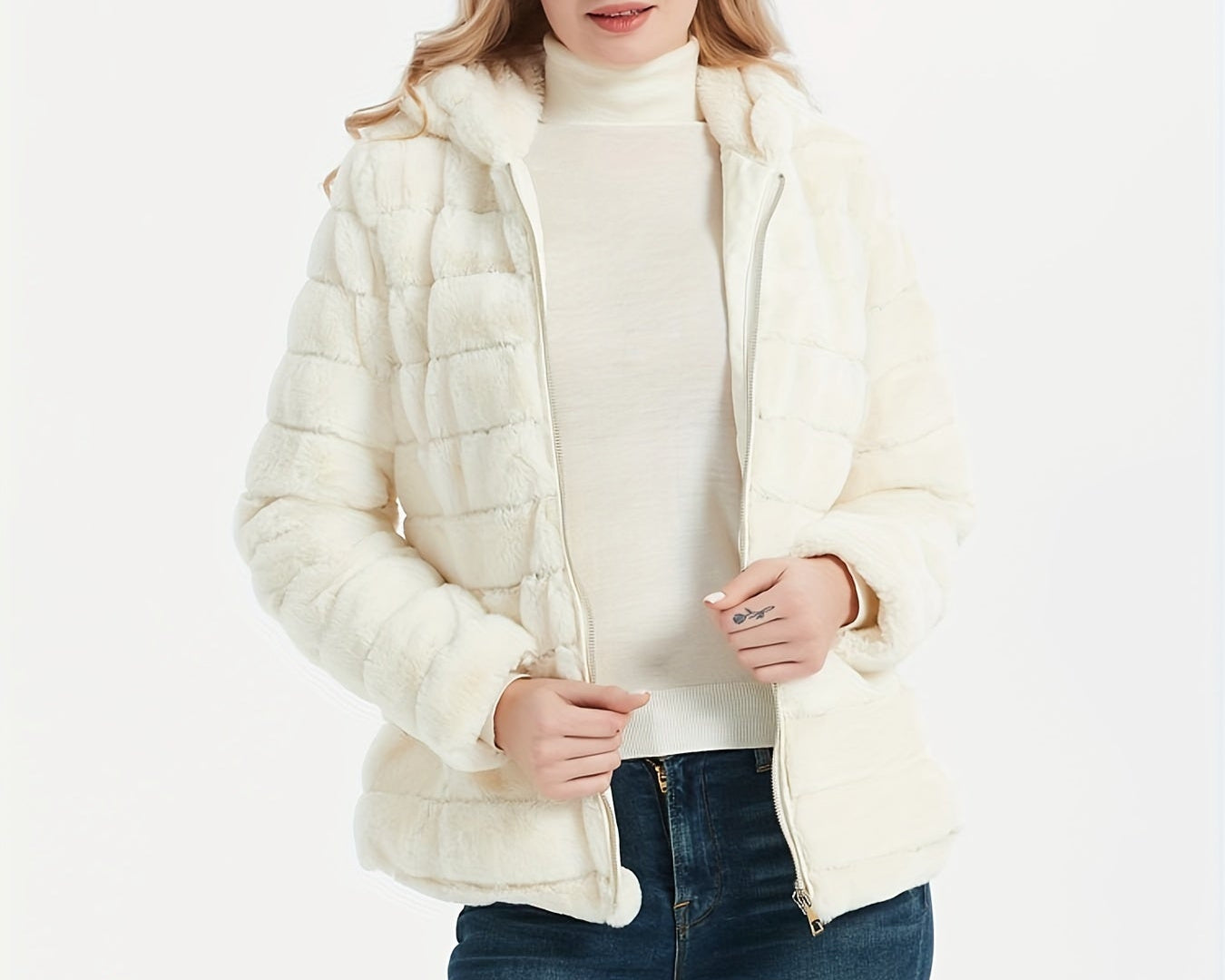 Manteau Teddy à fermeture éclair de couleur unie