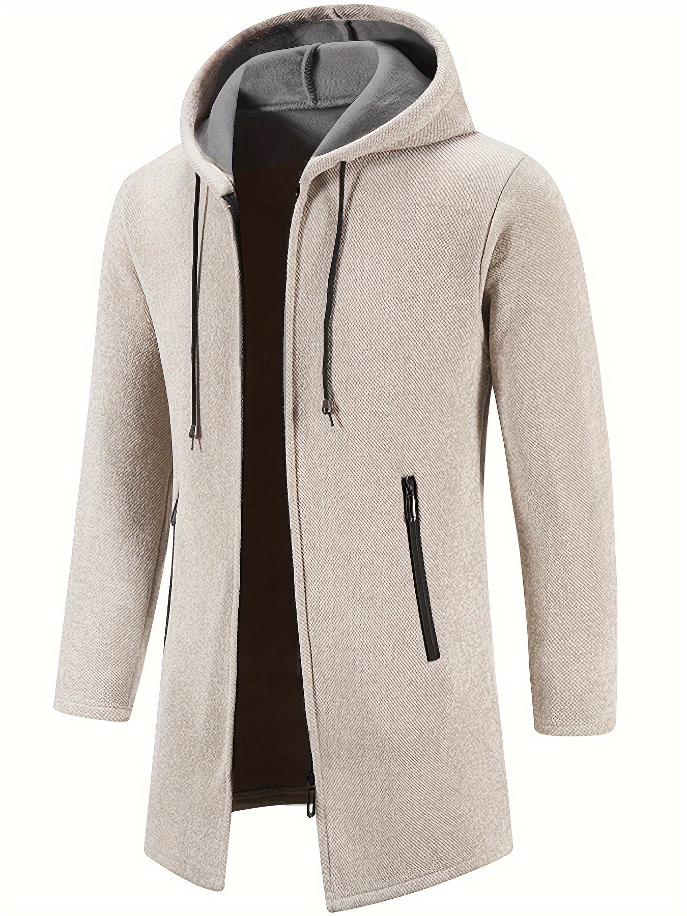 Manteau à Capuche Mi-Long en Tricot Confortable