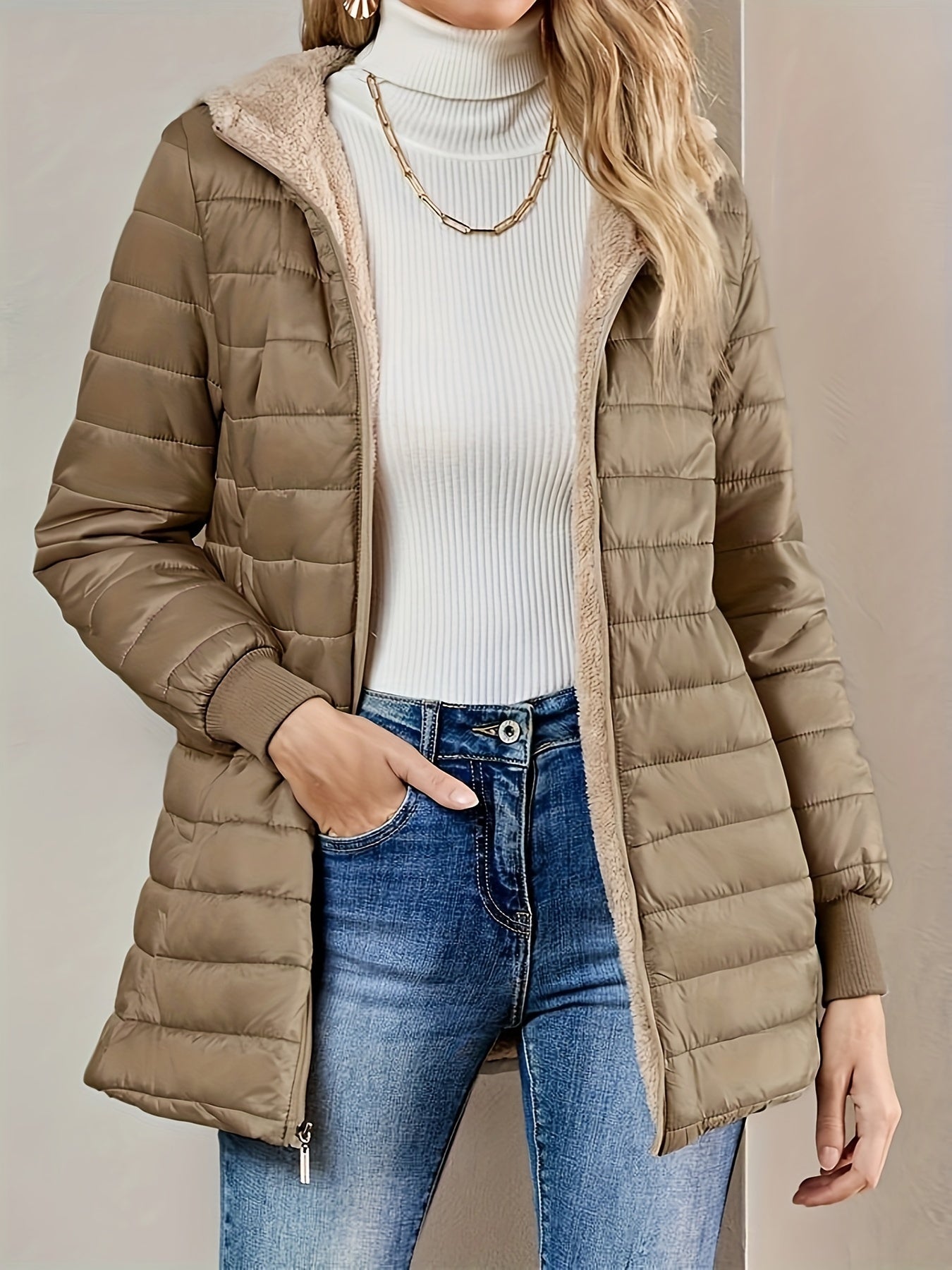 Manteau zippé doublé de laine polaire pour femmes