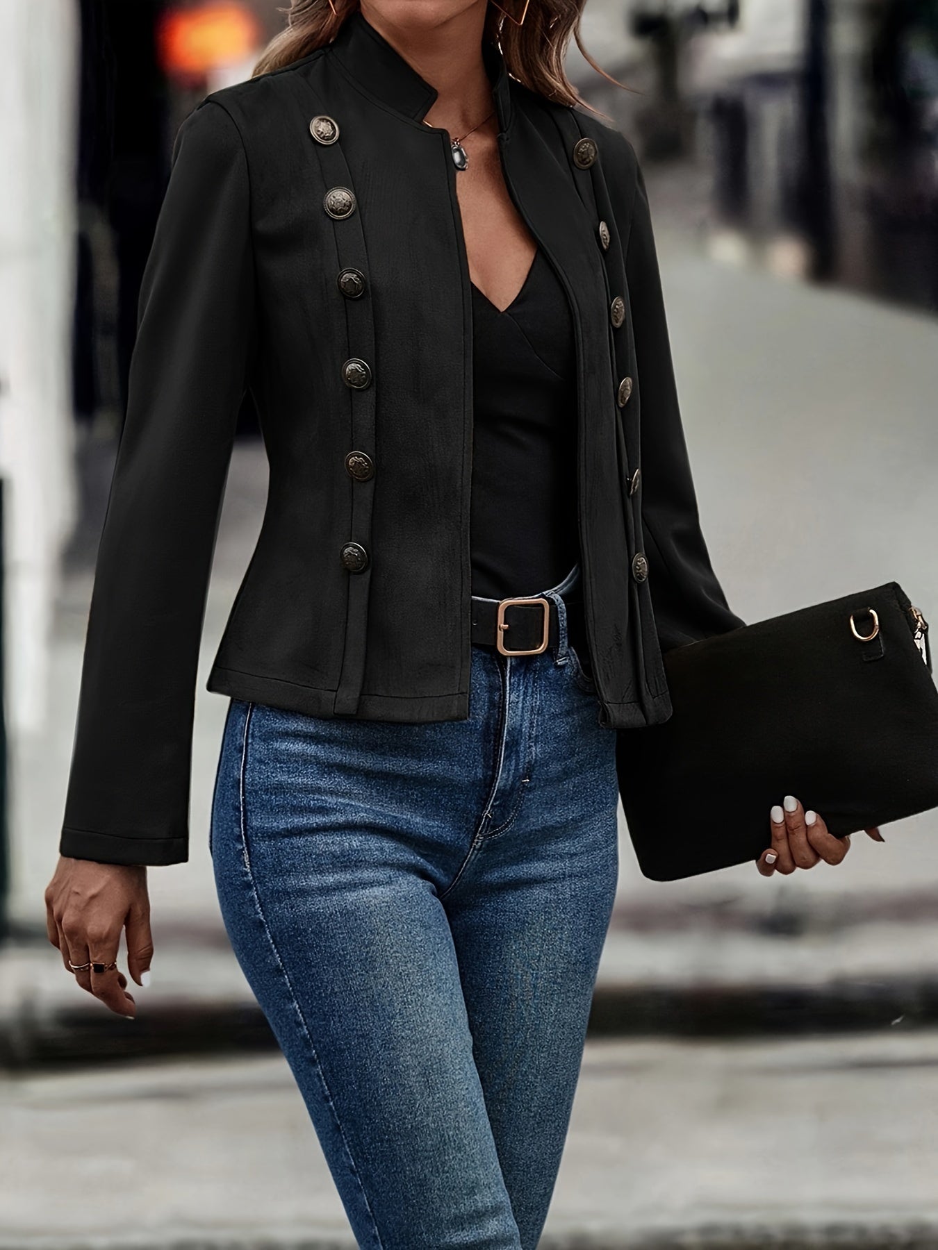 Jeans Droit Taille Haute avec Poches en Denim