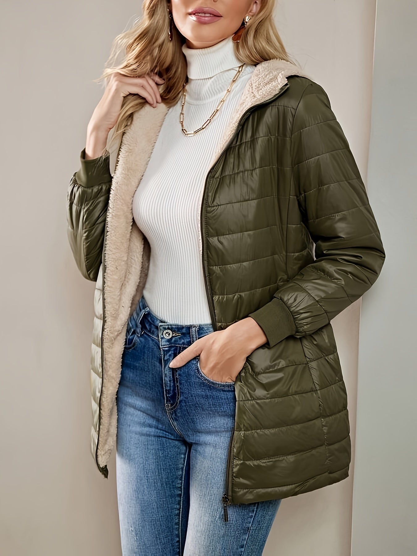 Manteau zippé doublé de laine polaire pour femmes