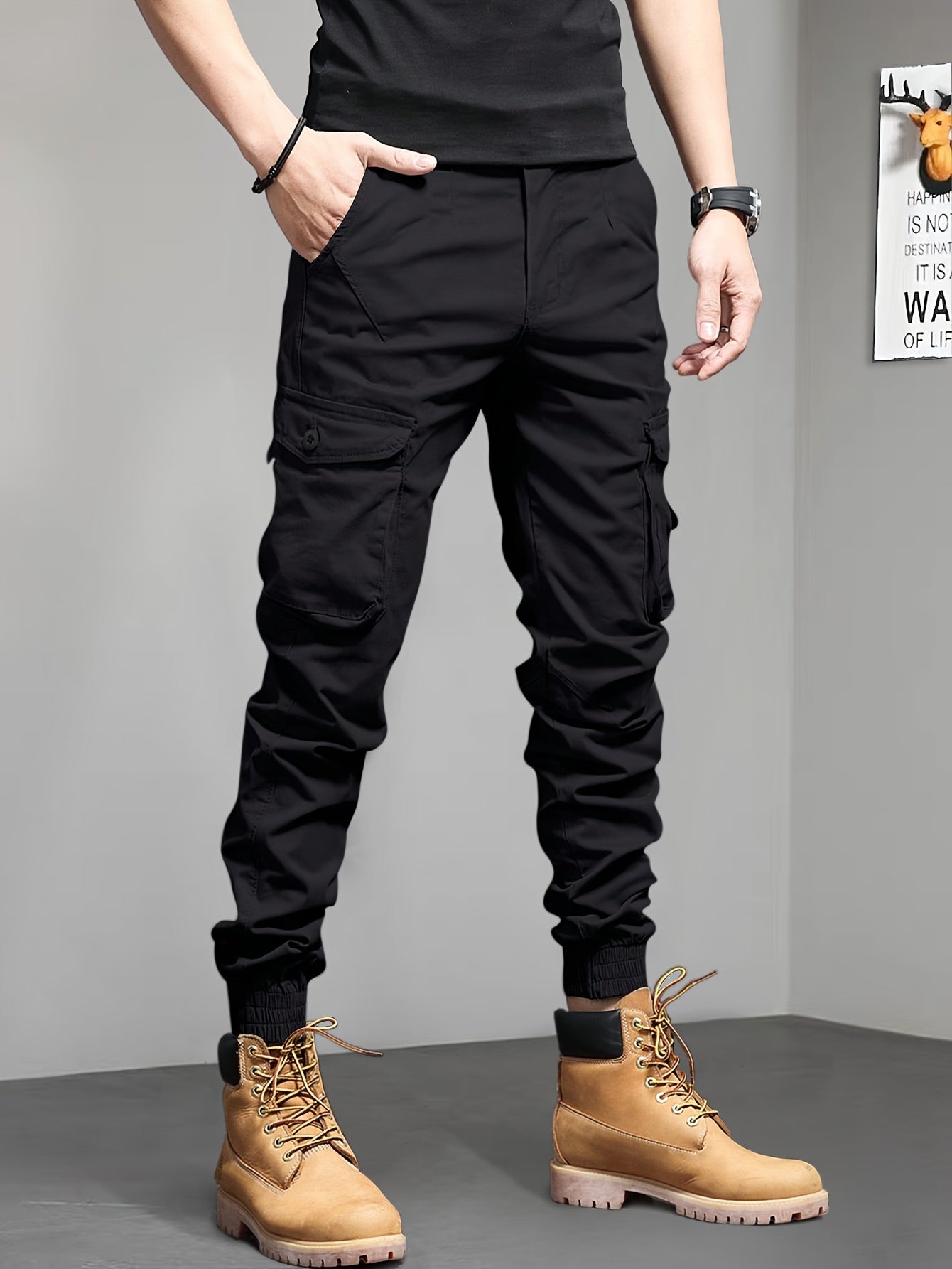 Pantalon Cargo Court Slim Fit avec Poches Multiples