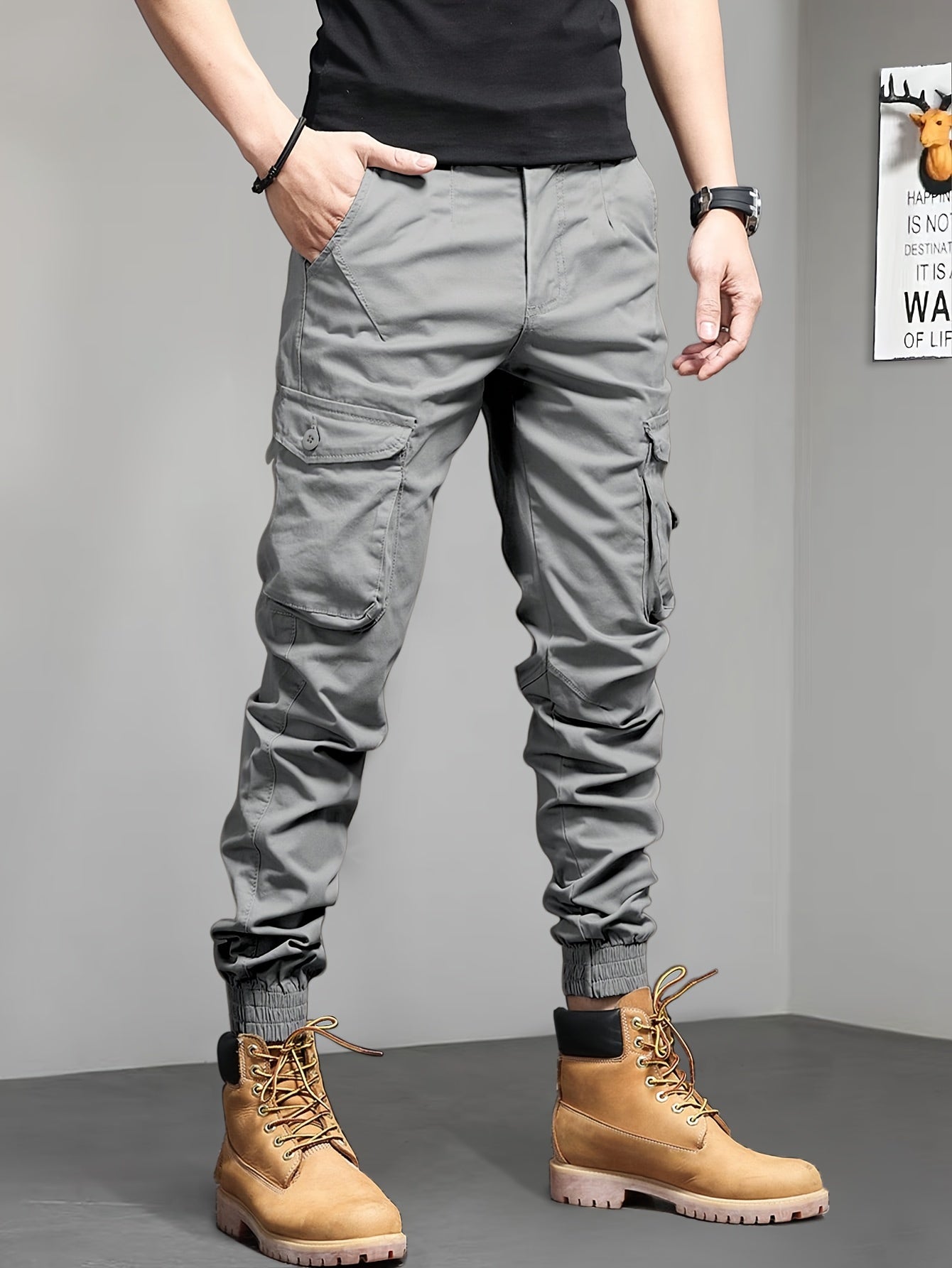 Pantalon Cargo Court Slim Fit avec Poches Multiples