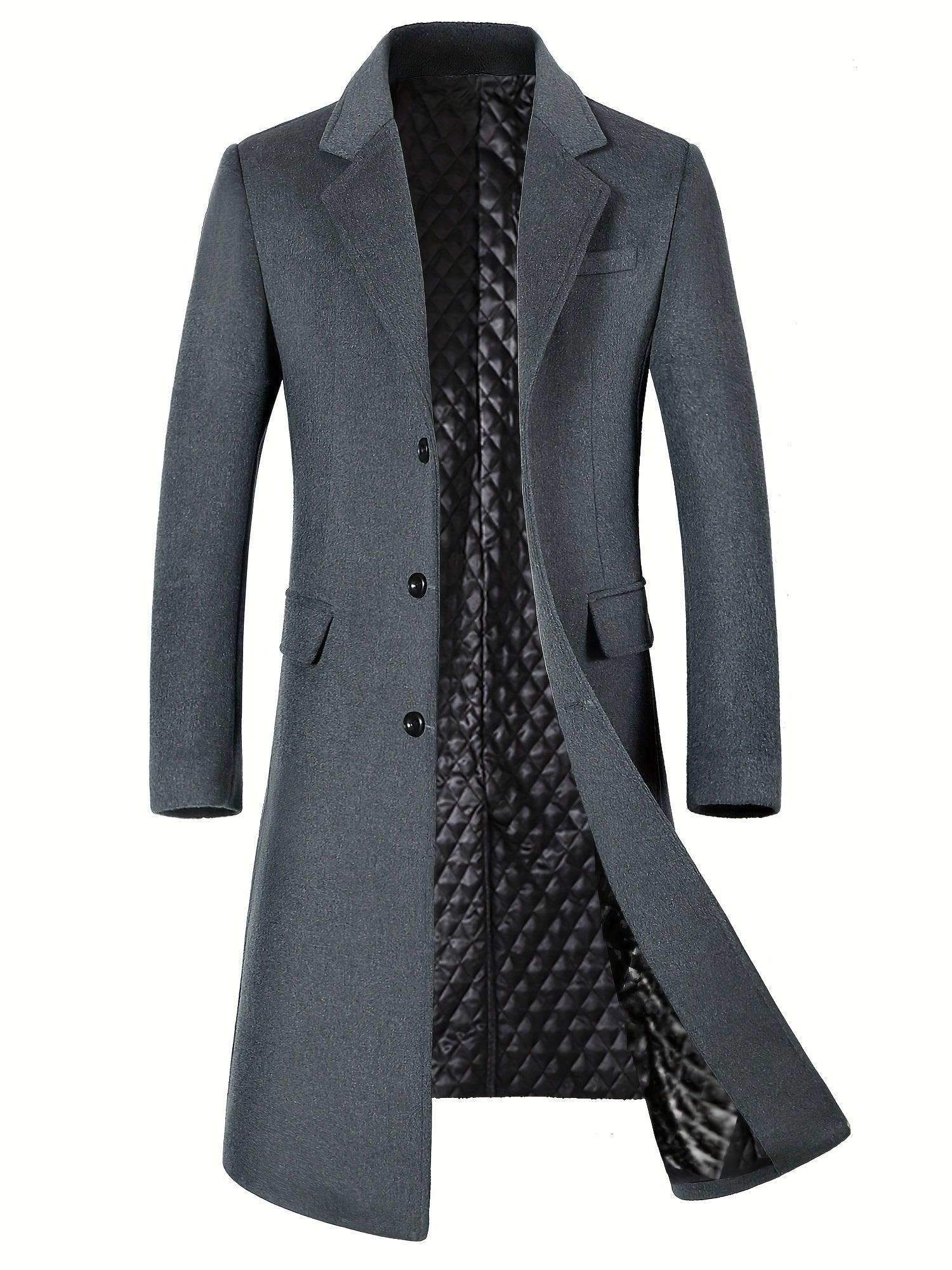 Manteau Long en Laine Mélangée avec Revers pour Hommes