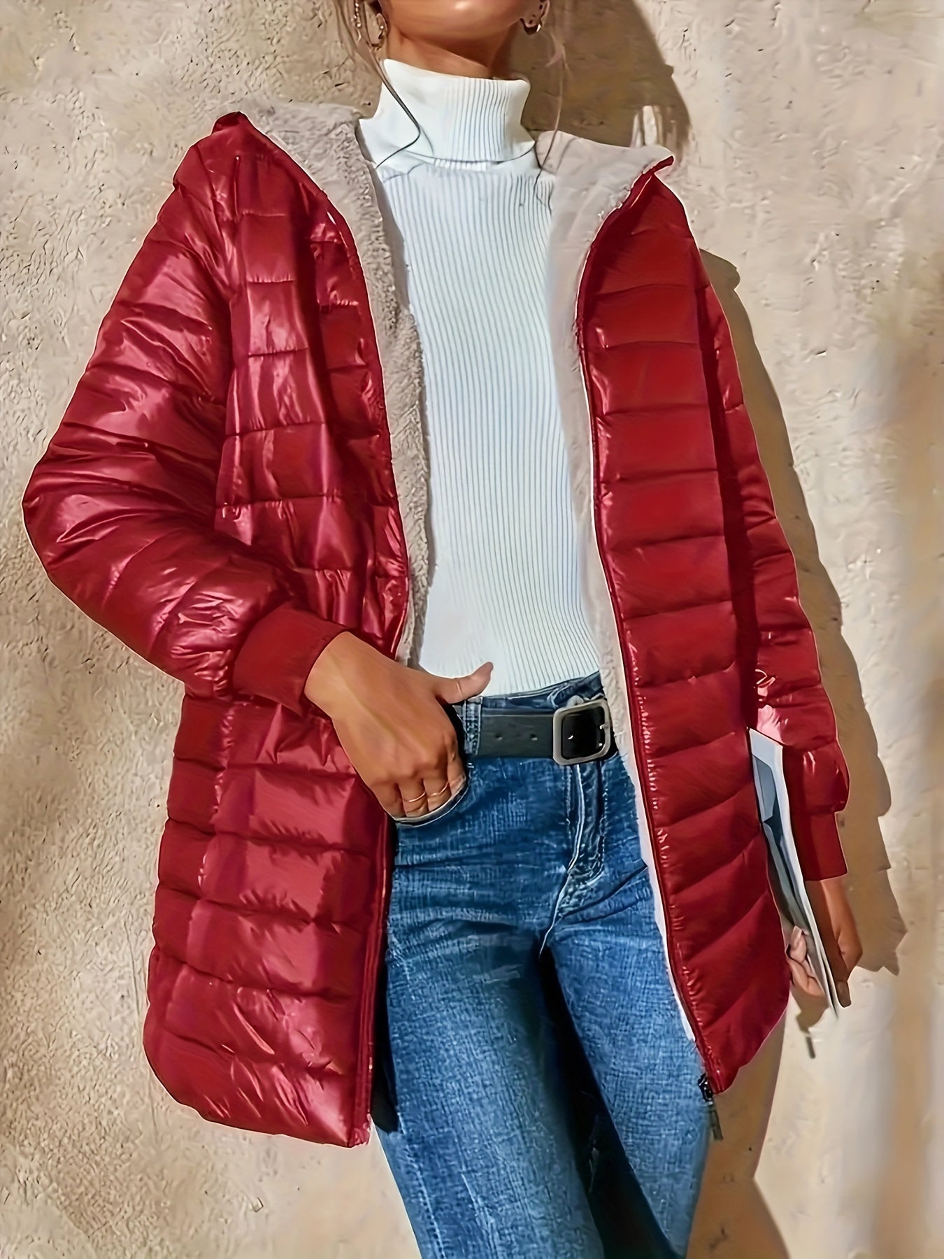Manteau zippé doublé de laine polaire pour femmes