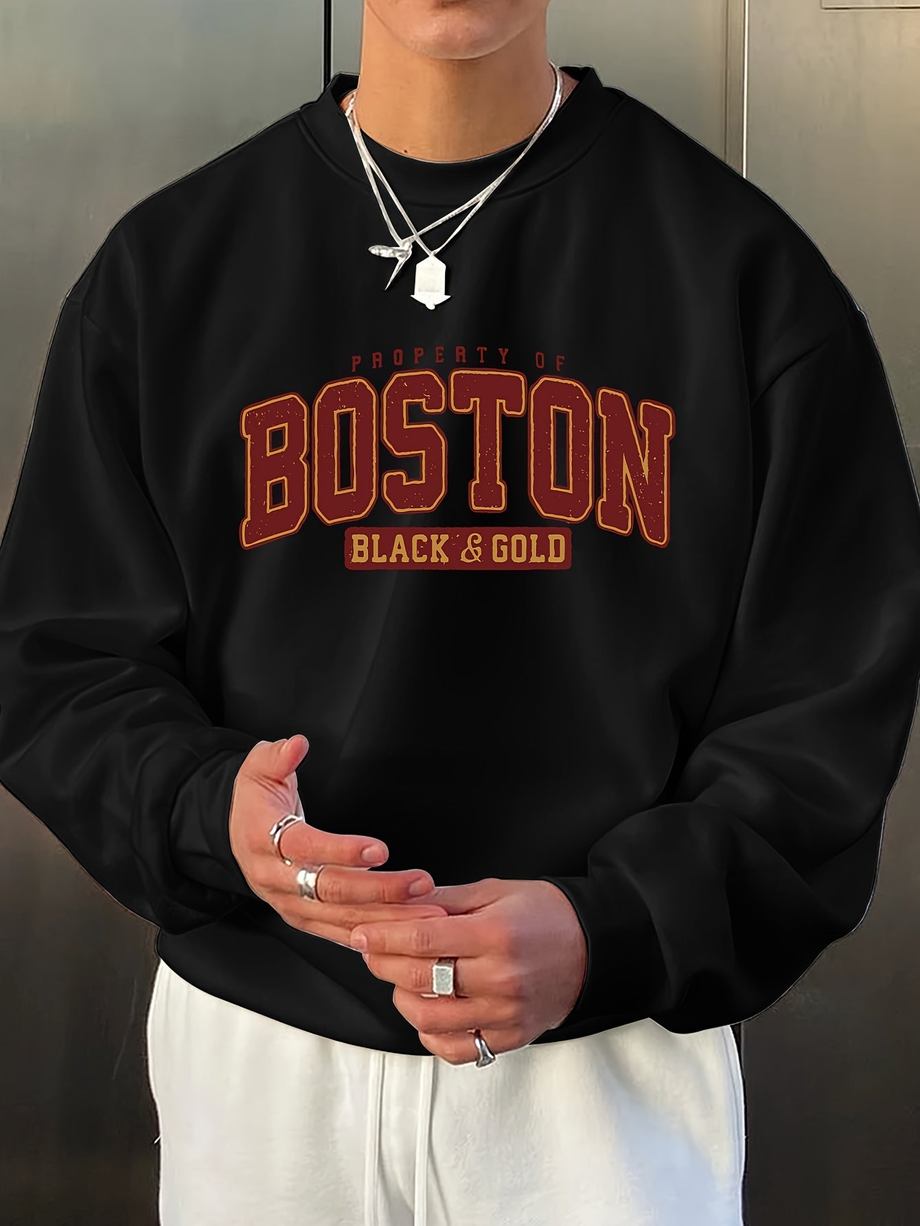 Sweat-shirt Décontracté à Col Rond avec Imprimé BOSTON