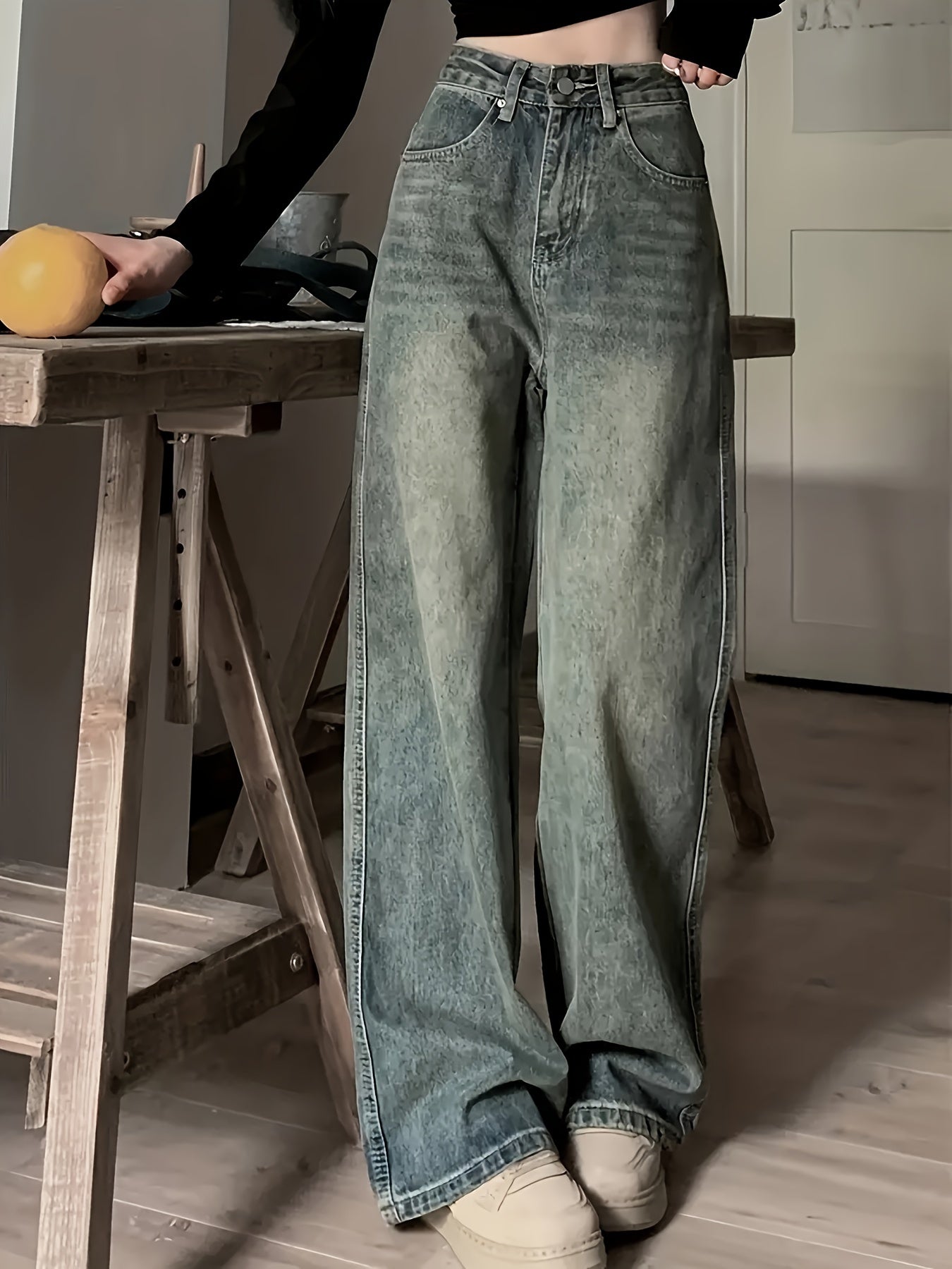 Jeans Vintage à jambe large pour femmes