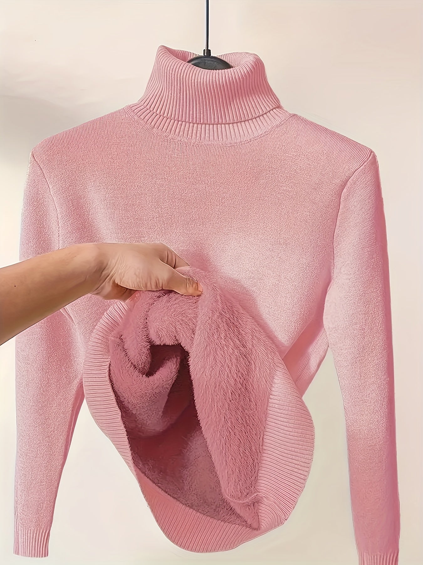 Pull à Col Roulé Côtelé Décontracté avec Manches Longues pour Femmes