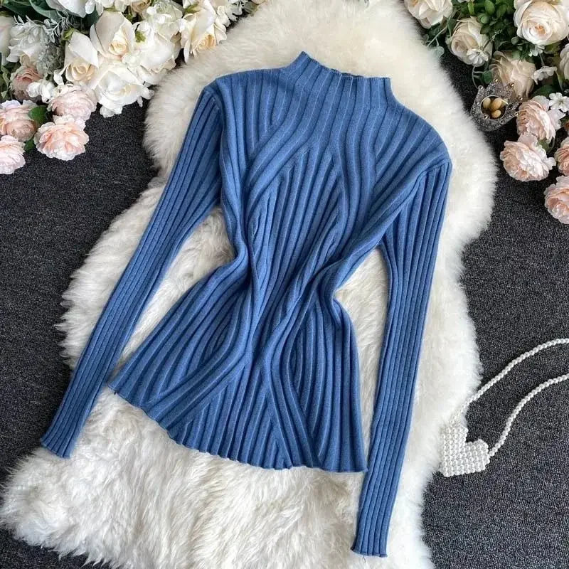 Pull Slim à Demi-Col Roulé en Tricot
