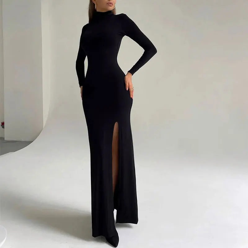 Robe Maxi à Col Roulé avec Fente