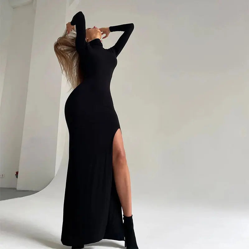 Robe Maxi à Col Roulé avec Fente