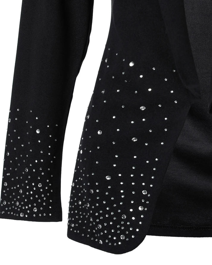 Blazer Élégant à Strass et Col Châle