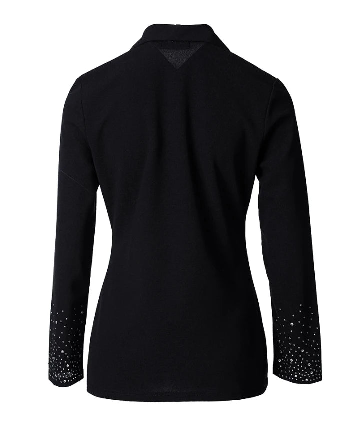 Blazer Élégant à Strass et Col Châle