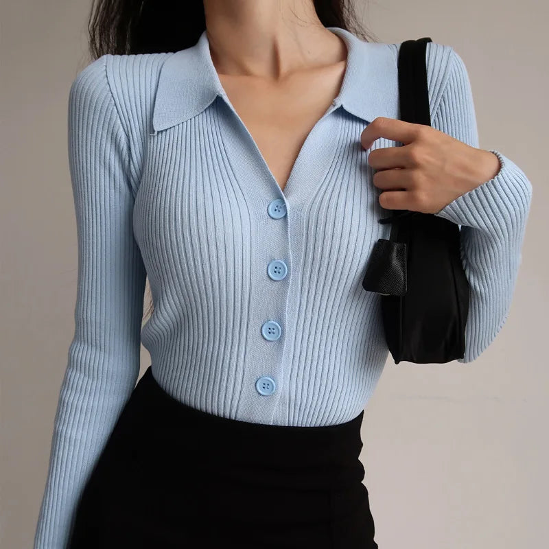Cardigan Slim à Col V avec Boutons