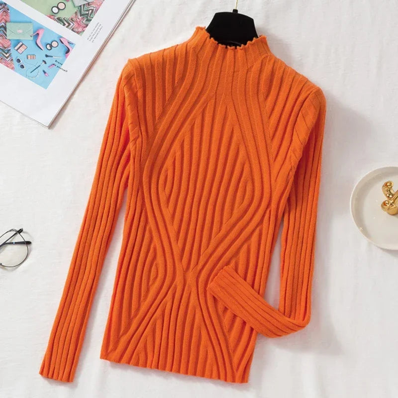 Pull Slim à Demi-Col Roulé en Tricot