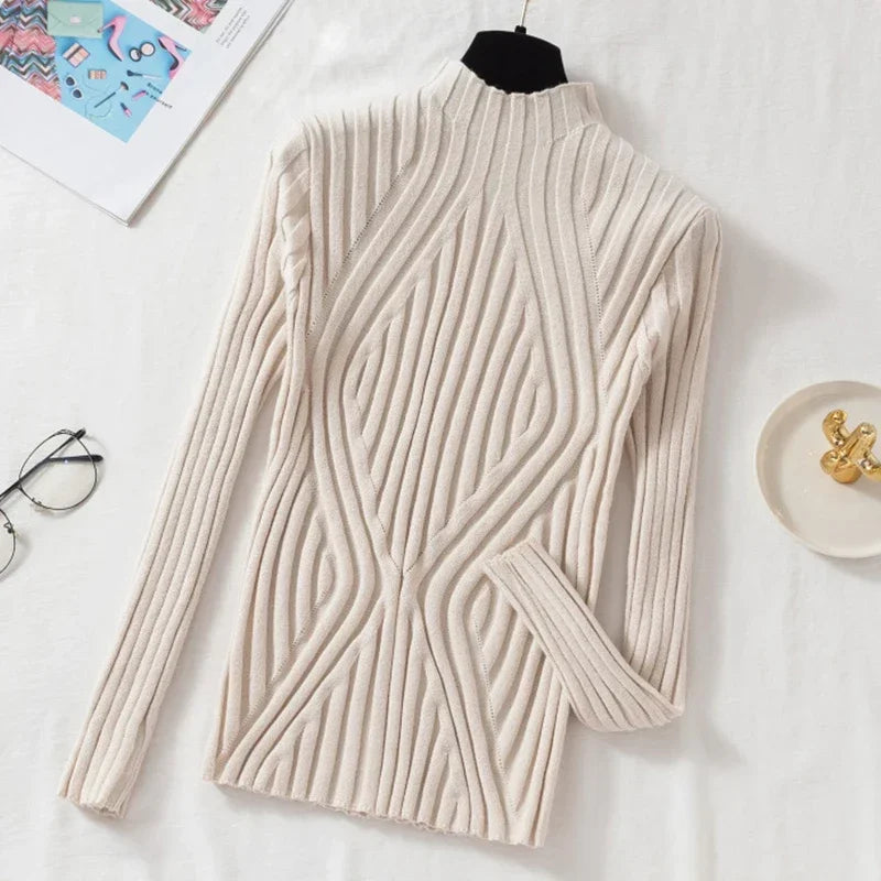 Pull Slim à Demi-Col Roulé en Tricot