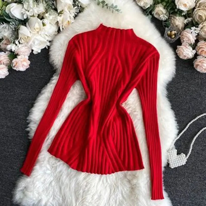 Pull Slim à Demi-Col Roulé en Tricot