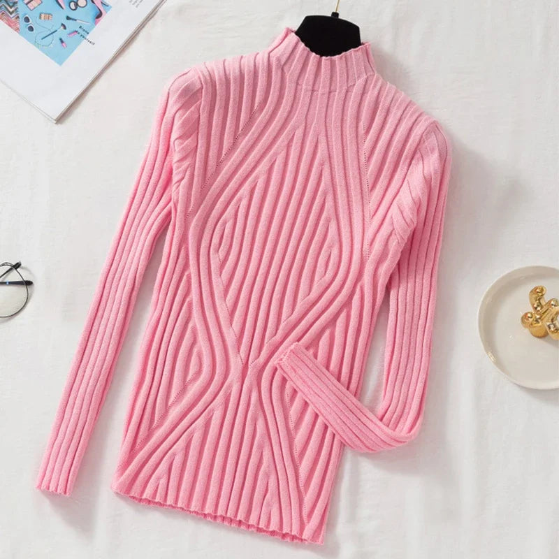 Pull Slim à Demi-Col Roulé en Tricot