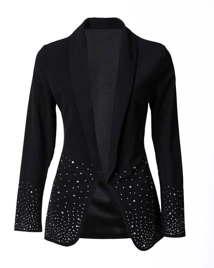 Blazer Élégant à Strass et Col Châle
