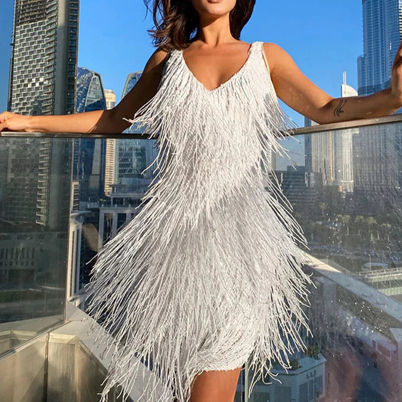 Robe à paillettes avec franges