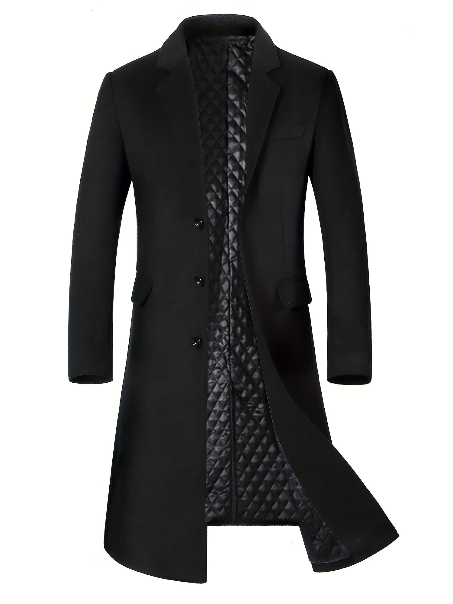 Manteau Long en Laine Mélangée avec Revers pour Hommes