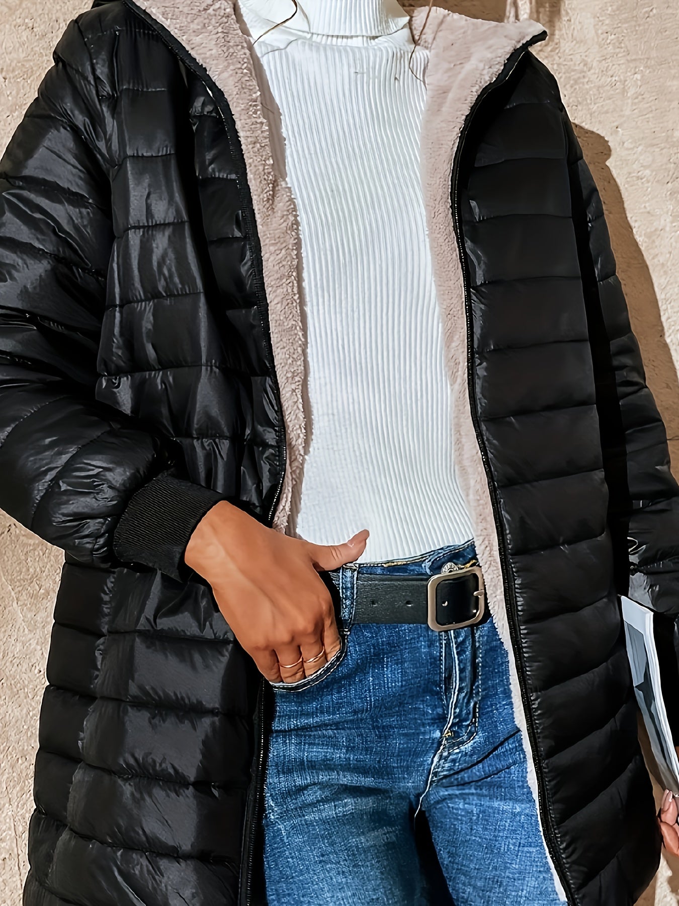 Manteau zippé doublé de laine polaire pour femmes
