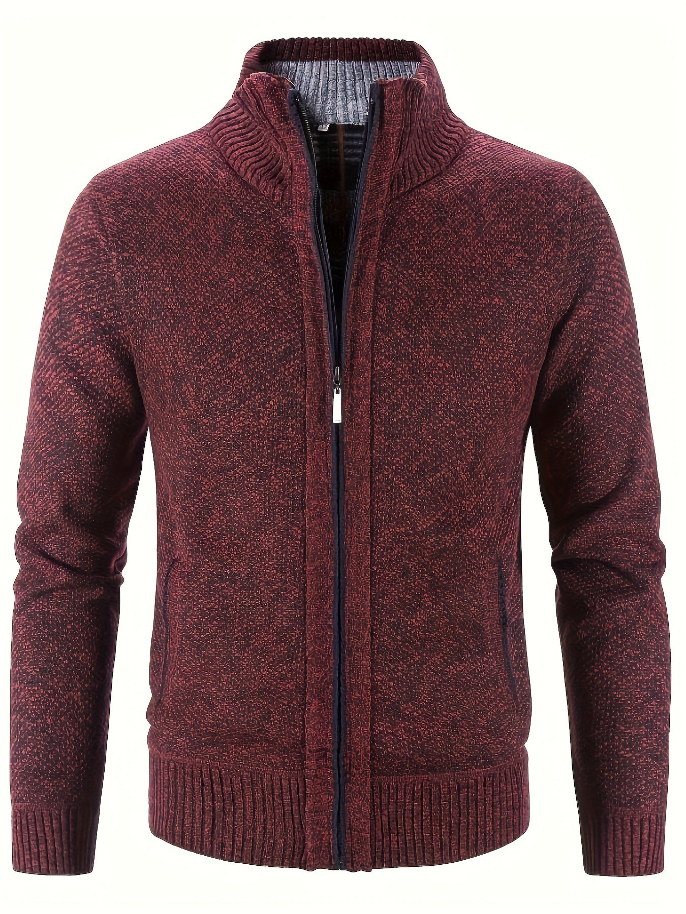 Veste Col Montant Tricotée avec Poches