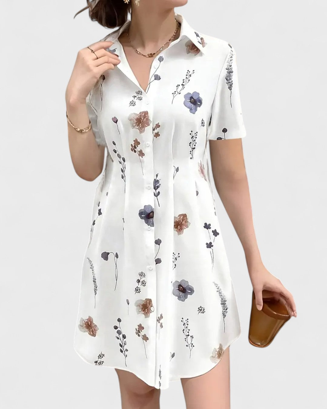 Robe chemisier fleurie à manches courtes
