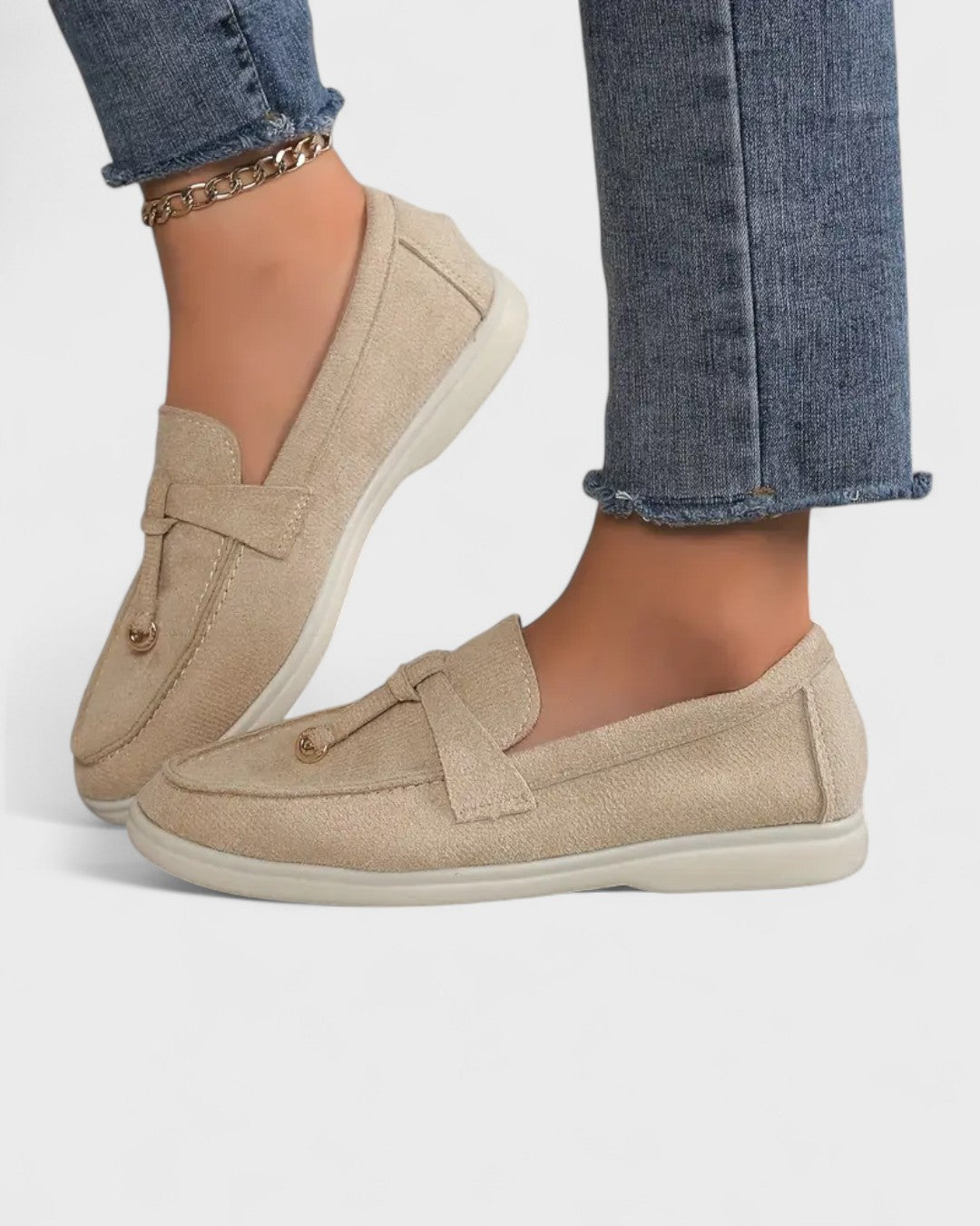 Camille | Mocassins beige à ornement doré