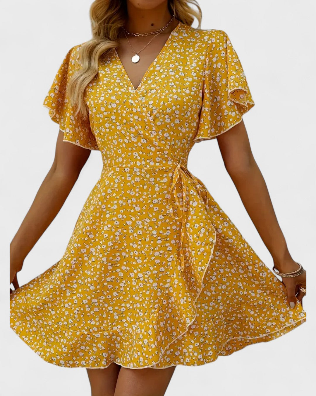 Robe portefeuille à fleurs volantée