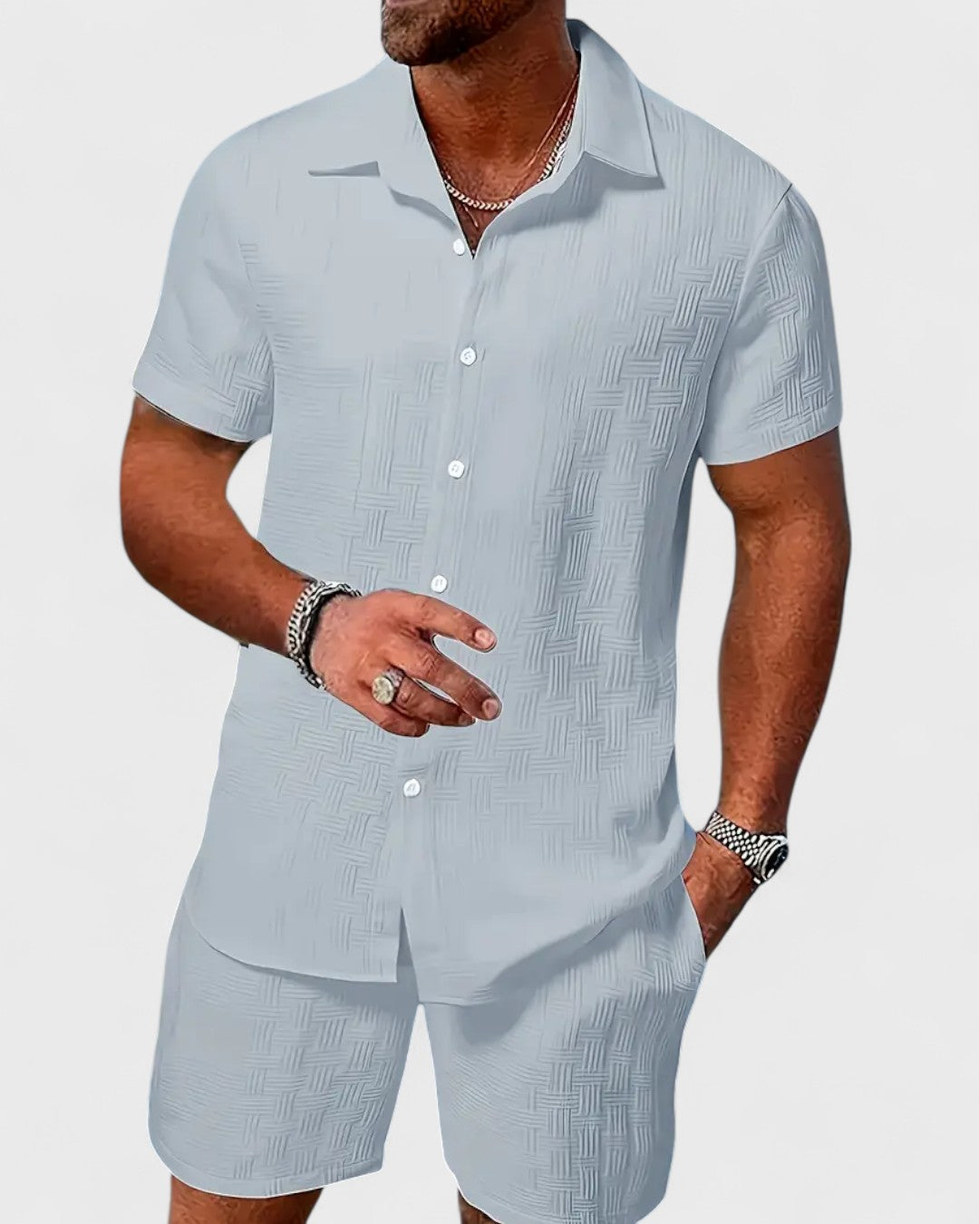 Ensemble chemise et short de plage en maille texturée