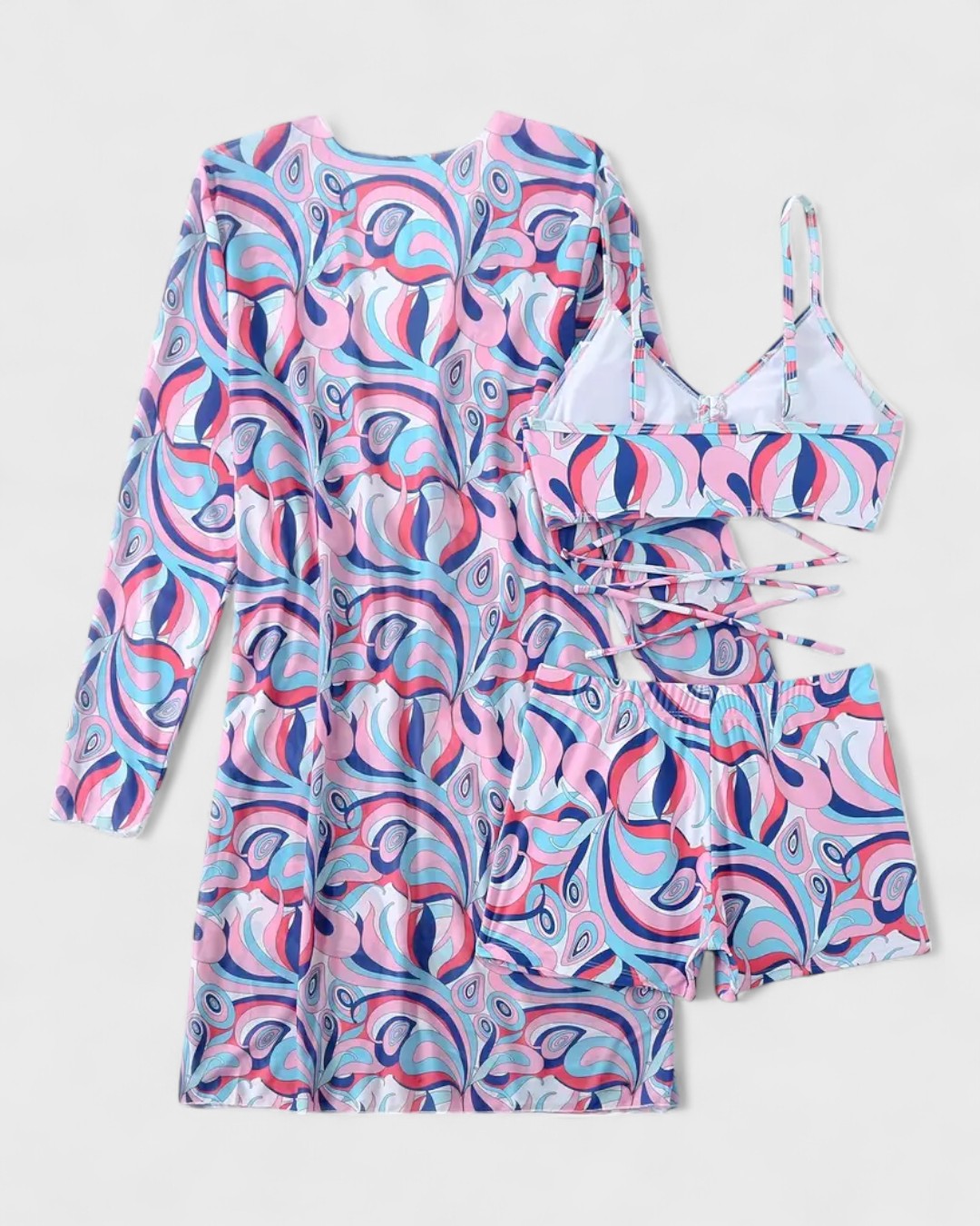 Bikini 3 pièces avec housse à motif tropical