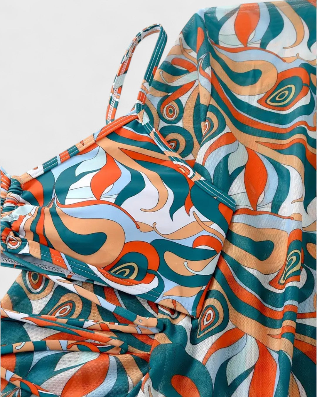 Bikini 3 pièces avec housse à motif tropical