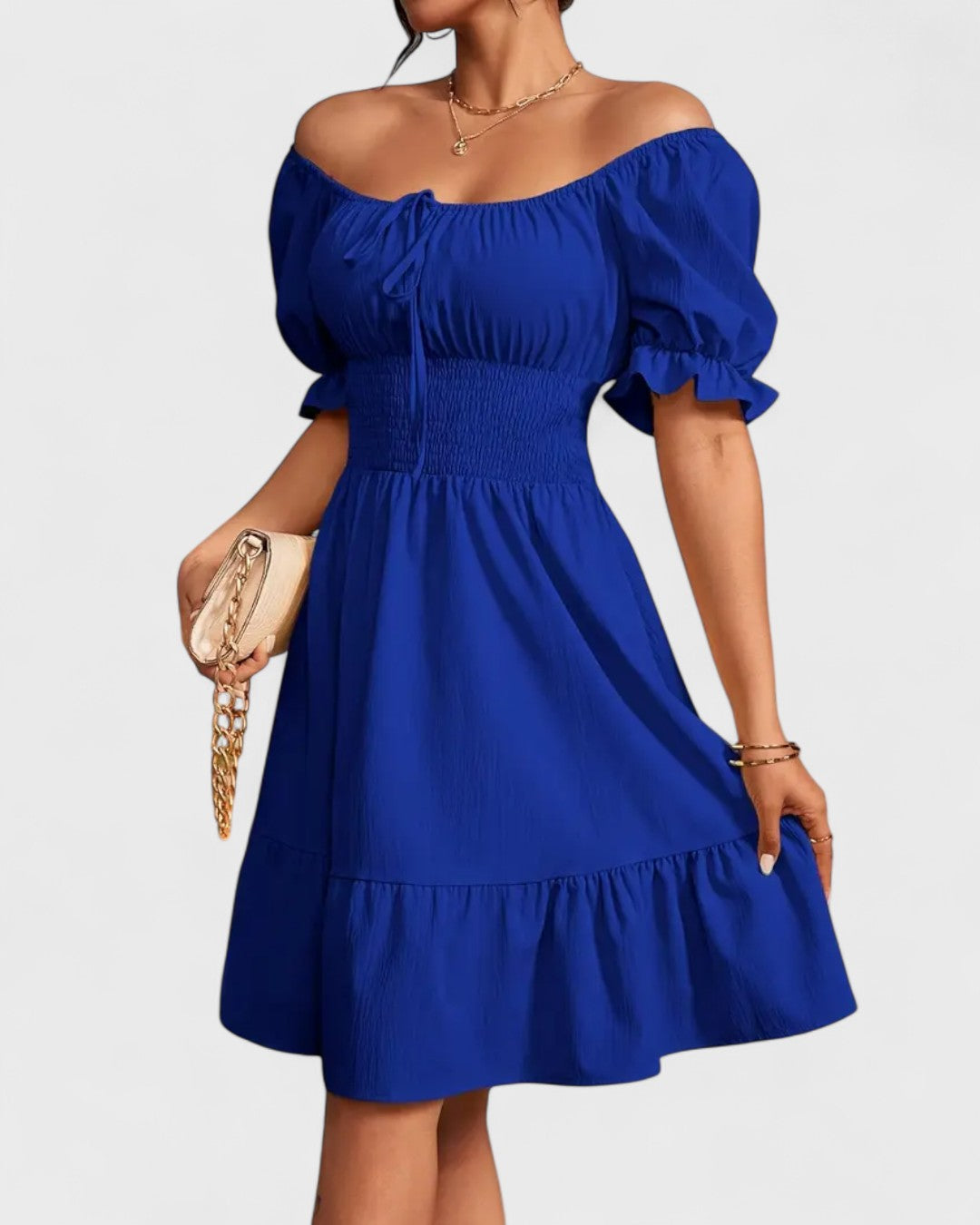 Robe d'été unie à manches bouffantes et ourlet volanté