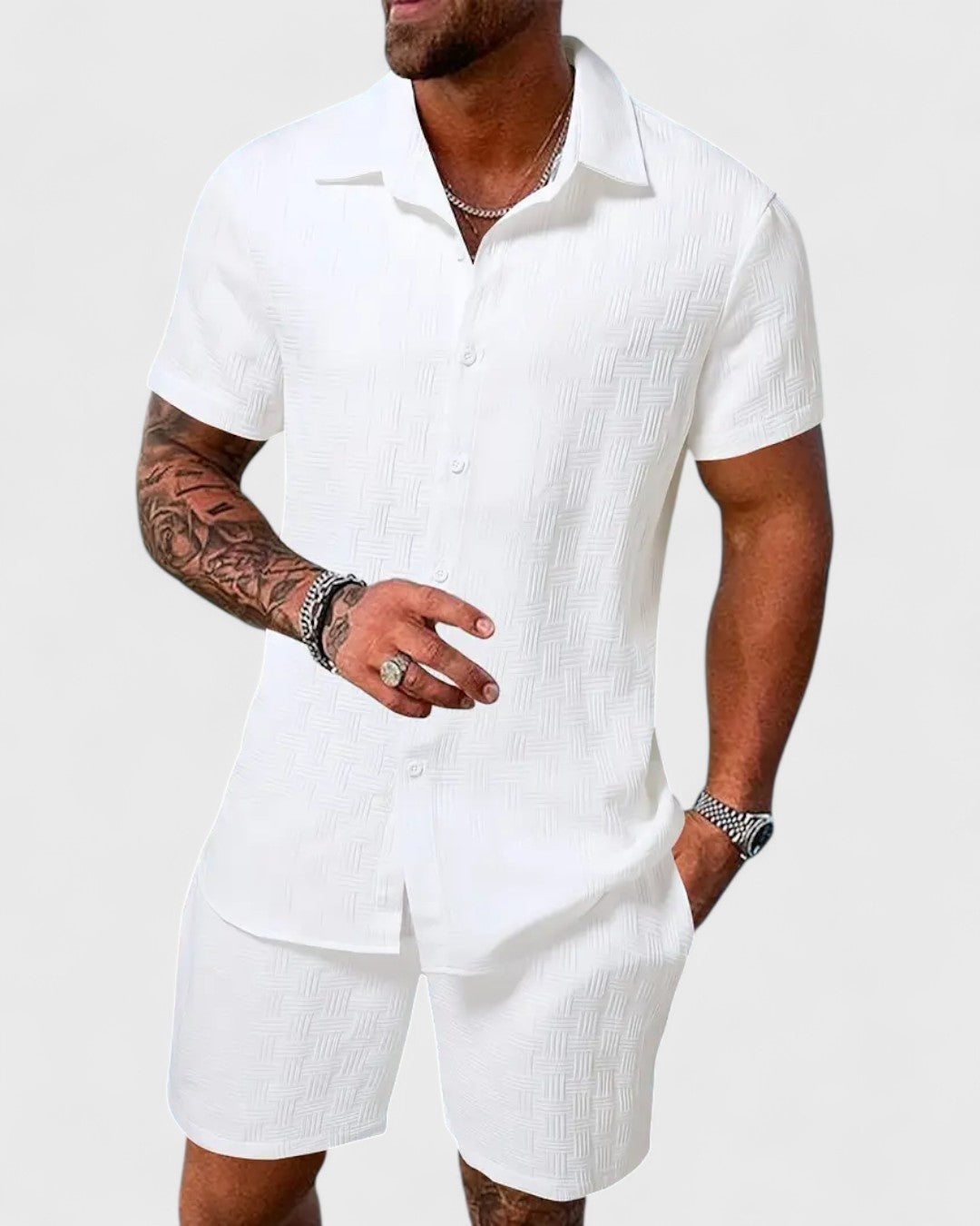 Ensemble chemise et short de plage en maille texturée