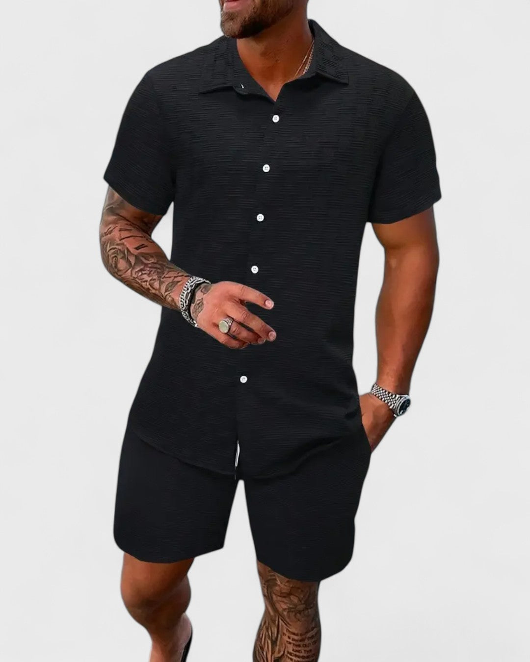 Ensemble chemise et short de plage en maille texturée