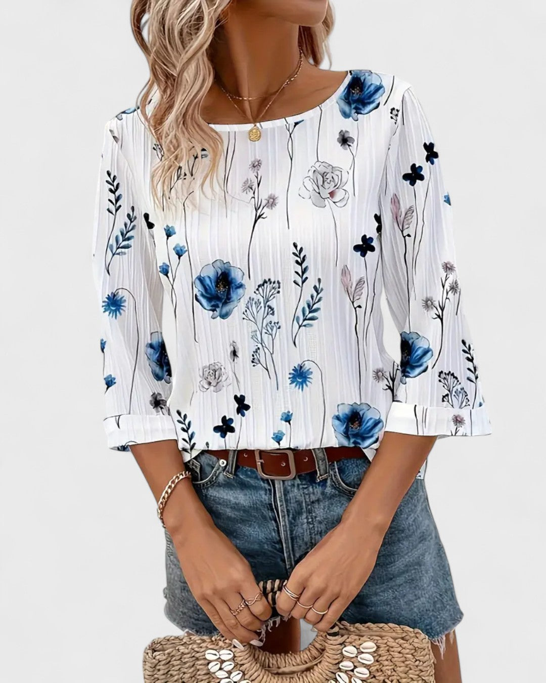 Blouse fluide à imprimé fleuri bleu