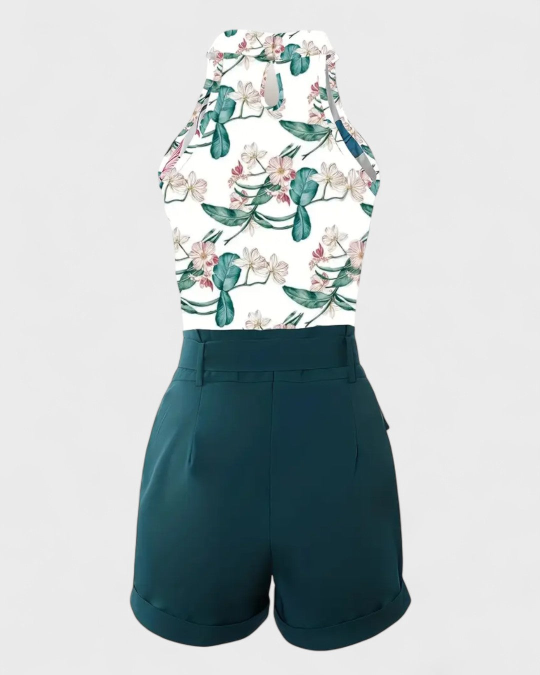 Ensemble body fleuri et short ceinturé