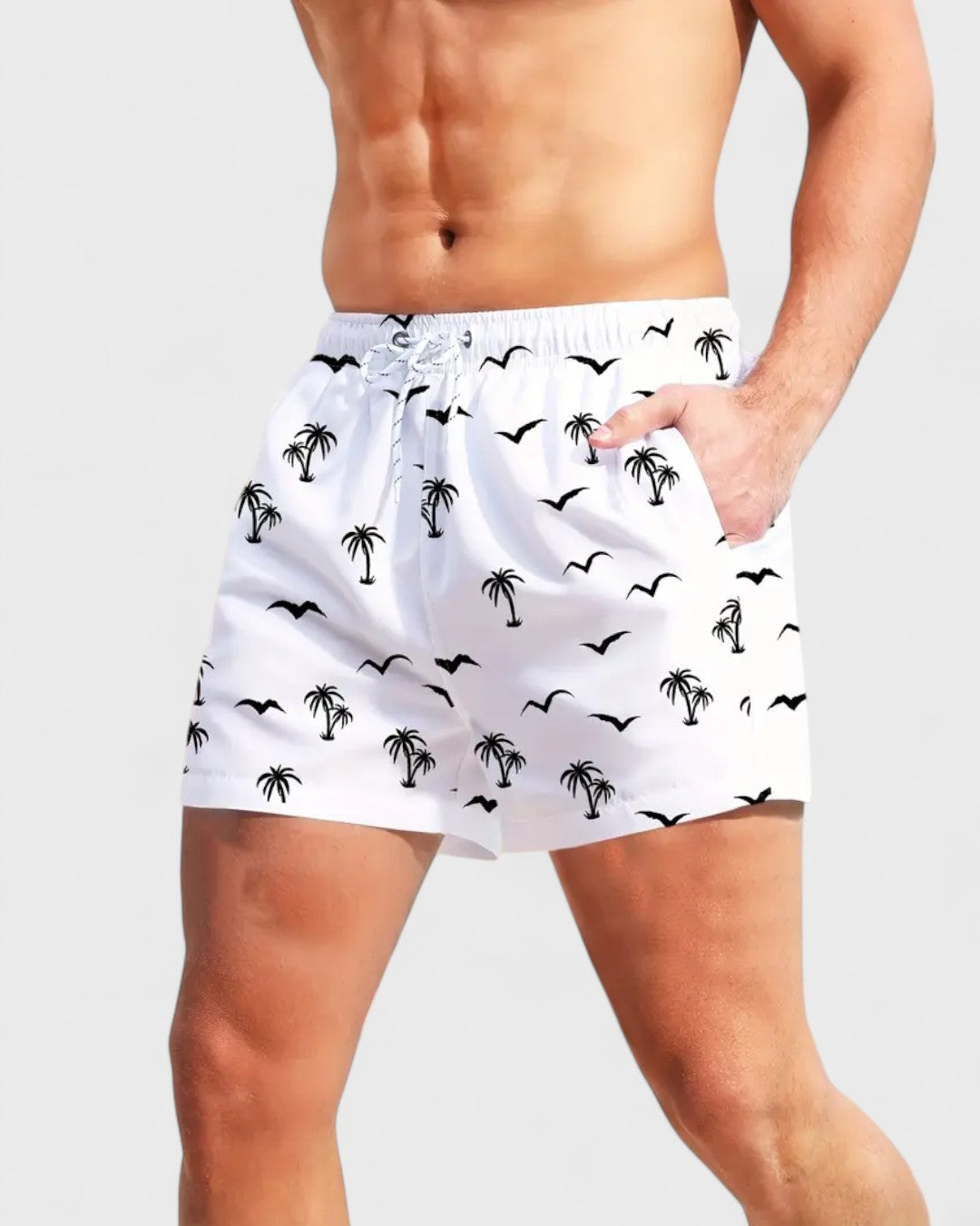 Short avec mouettes et palmiers