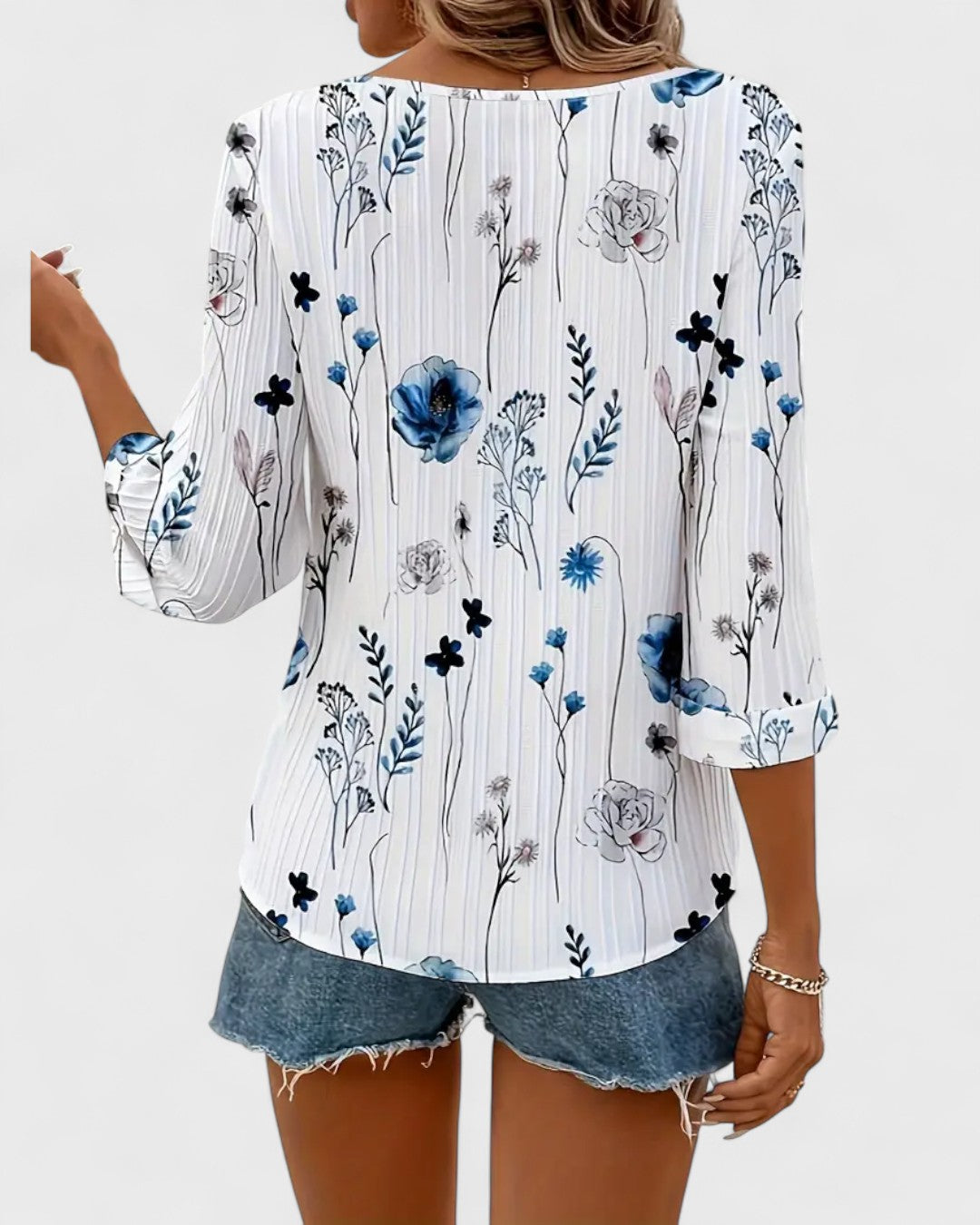 Blouse fluide à imprimé fleuri bleu