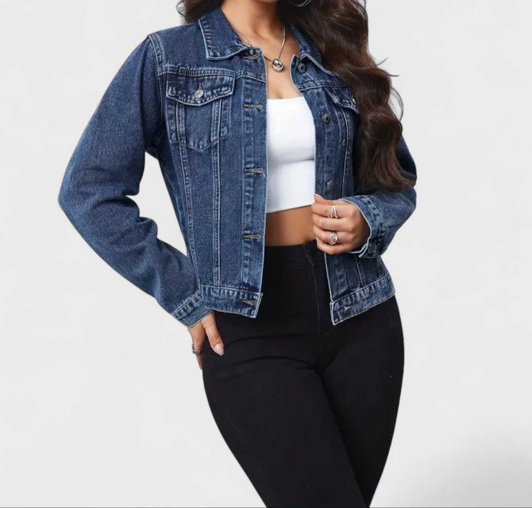 Veste en jean brodée de fleurs pour femme