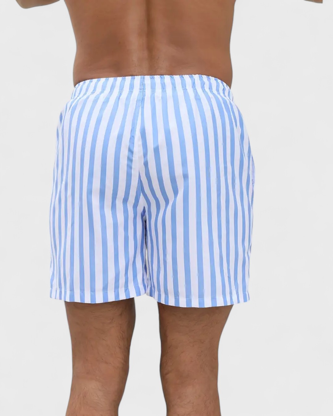 Short de bain rayé bleu et blanc