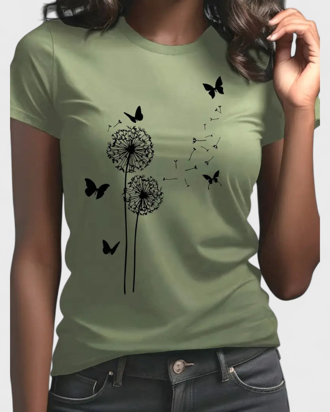 T-shirt en coton à motif pissenlit et papillon