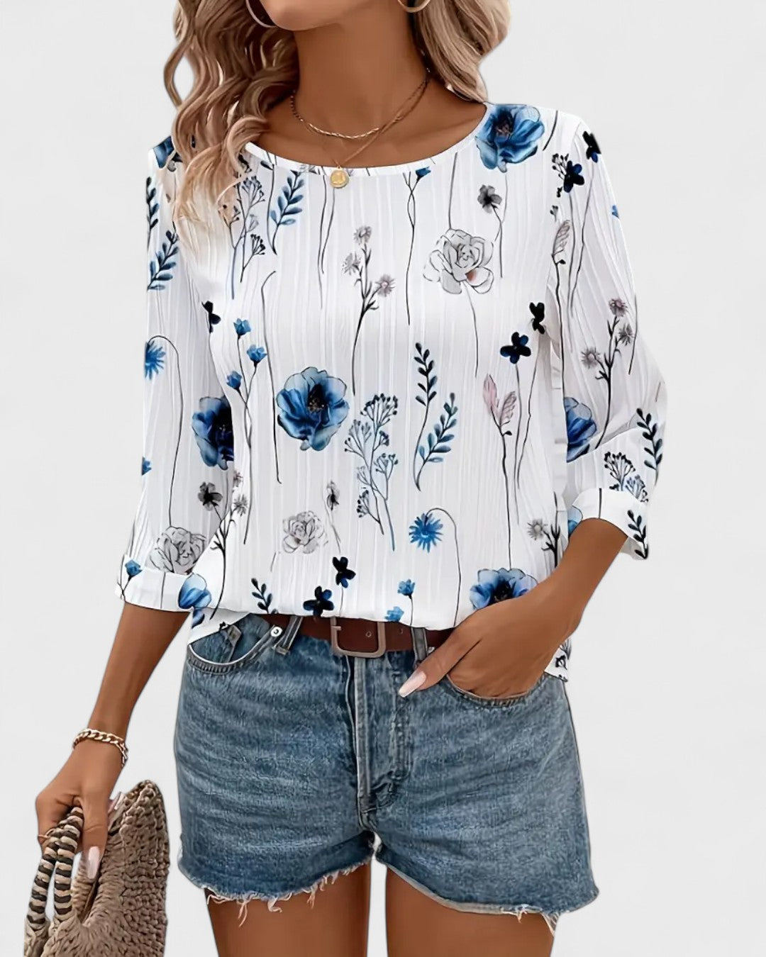 Blouse fluide à imprimé fleuri bleu