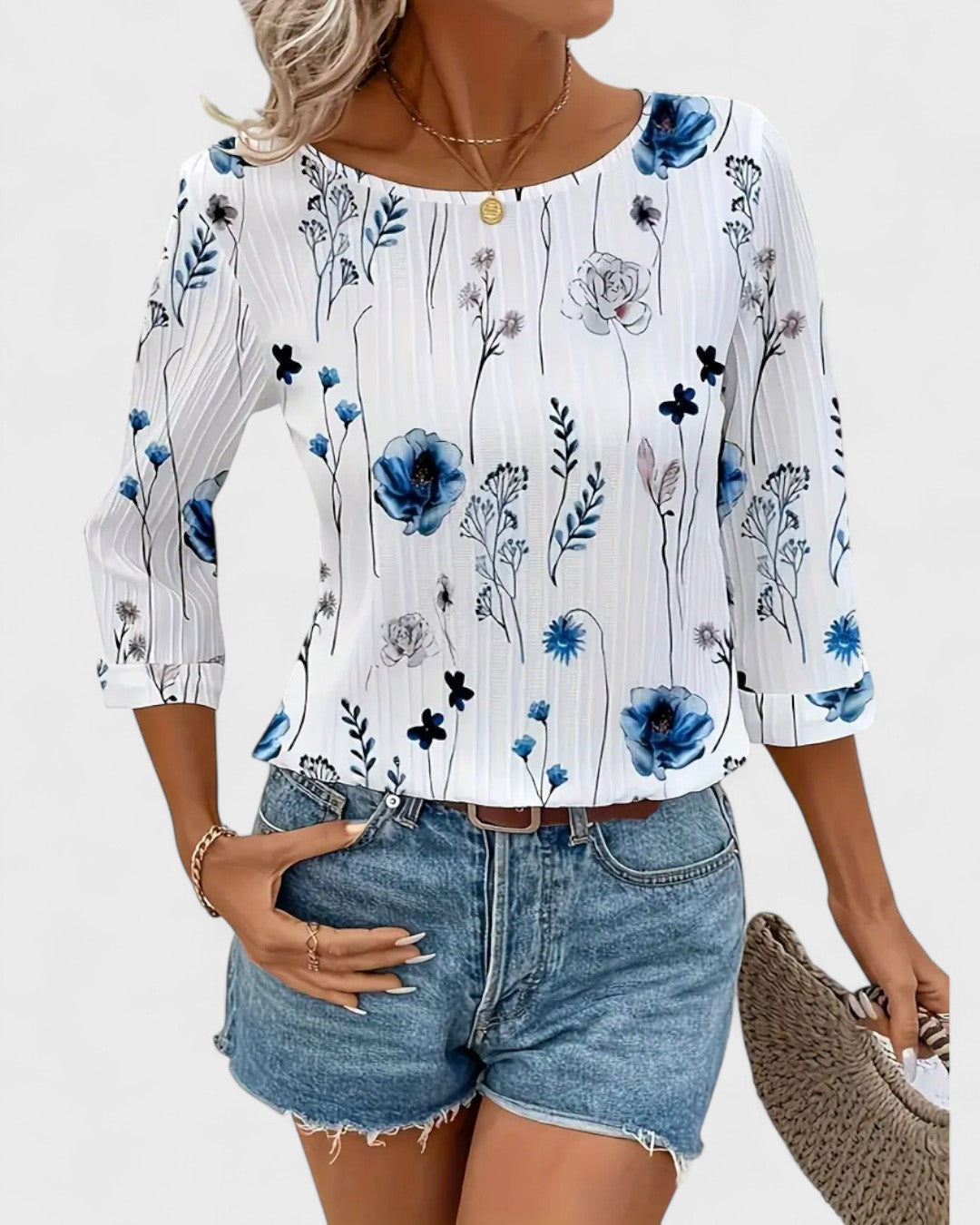 Blouse fluide à imprimé fleuri bleu