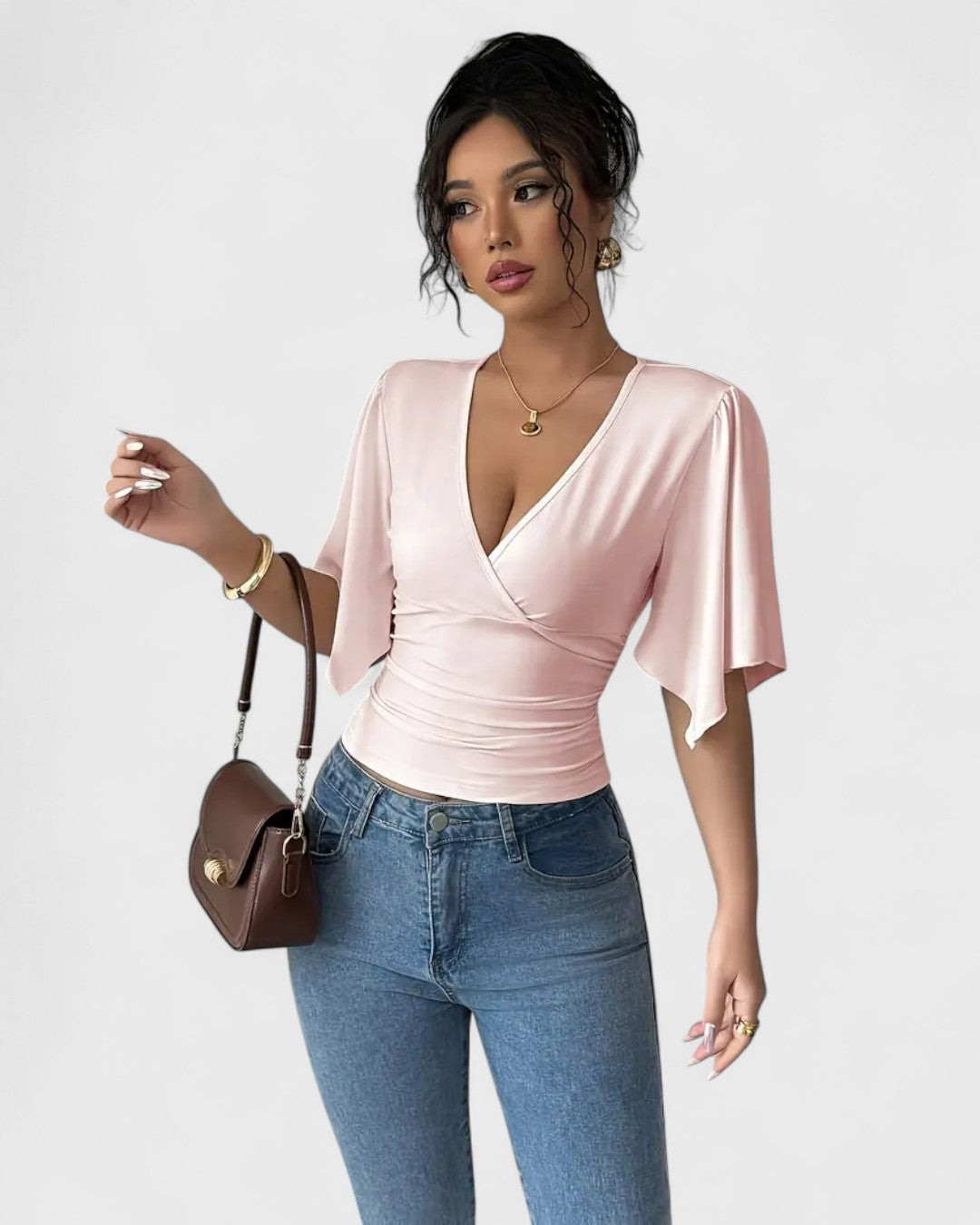 Sabine | Blouse portefeuille manches papillon