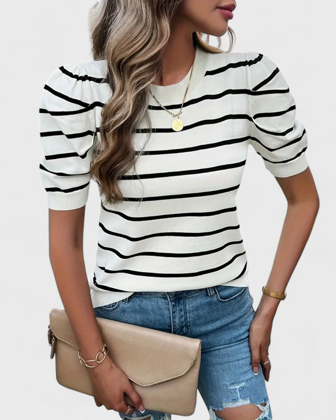 Chemise rayée à manches bouffantes